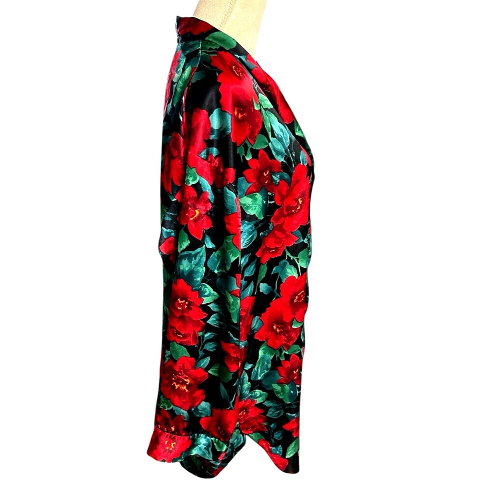Victoria Secret Vintage 90' Floral Satin Red Black Green Night Shirt Sleepwear M - Picture 5 of 9